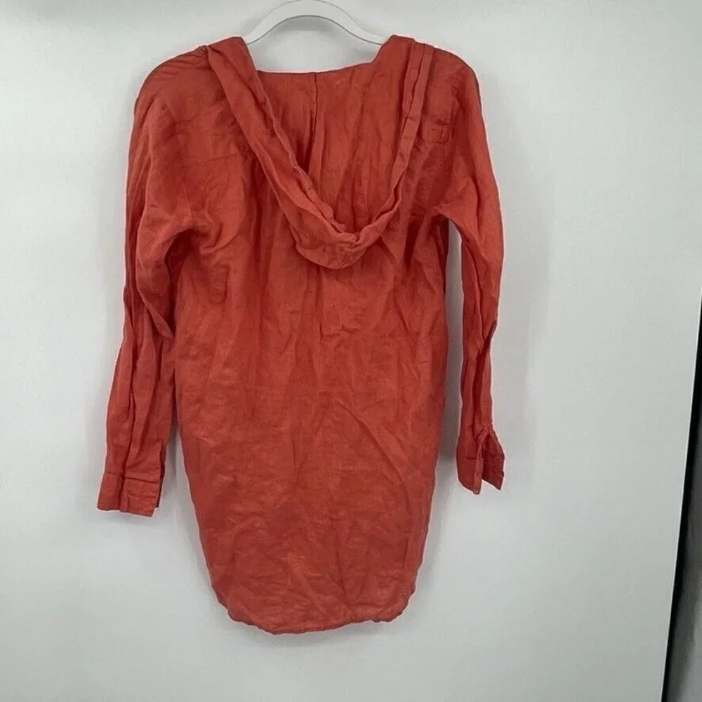 ForCynthia Womens Cover Up Small Salmon Pink V Neck Linen Casual Beachwear Knit